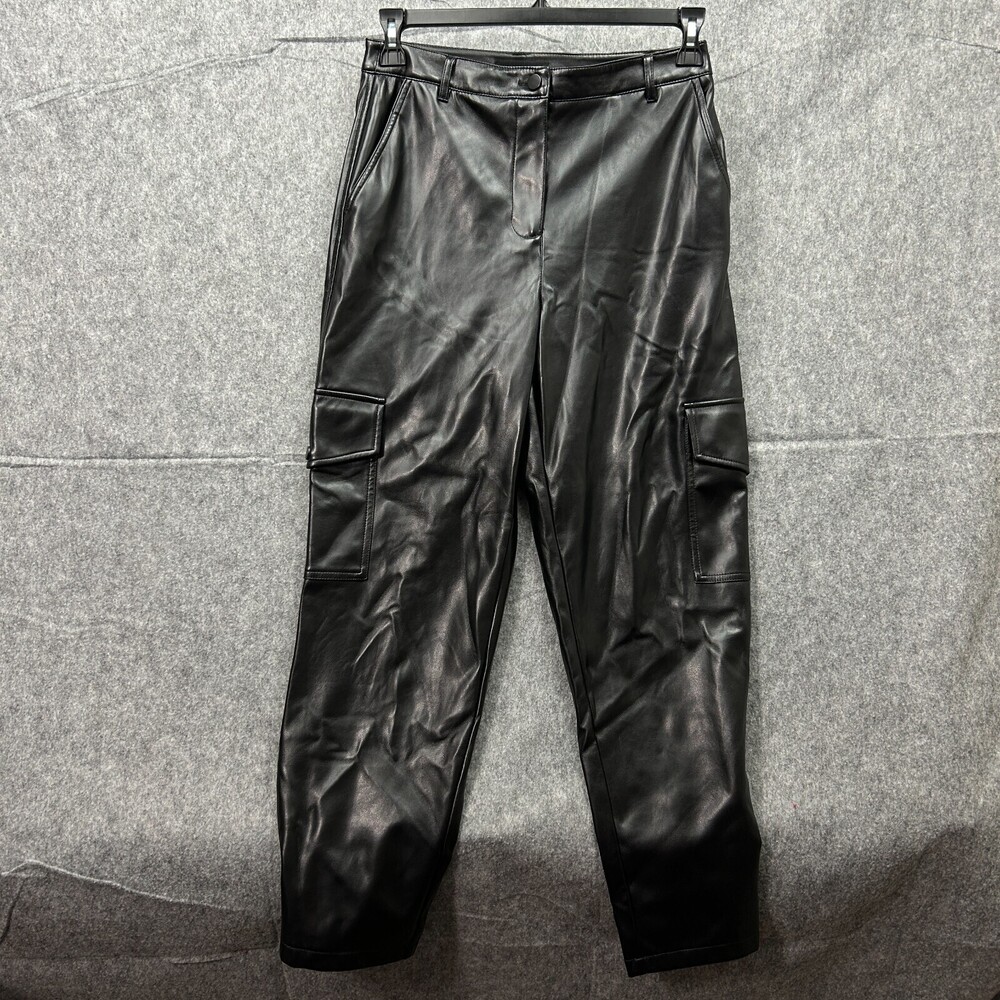 Bailey 44 High Rise Faux Leather Cargo Adjustable Ankle Pants Women's Sz 6 Black